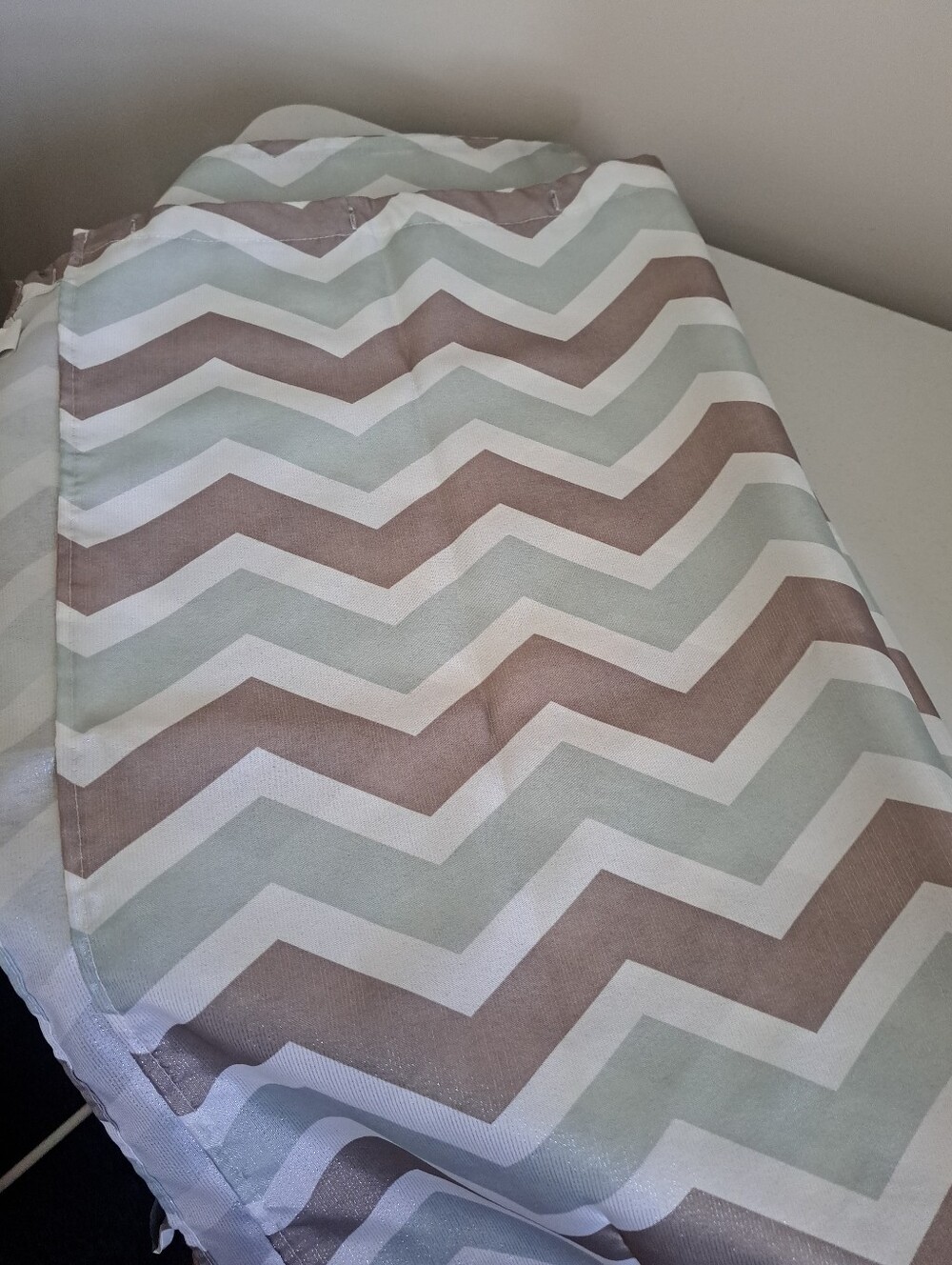 Shower Curtain Grey/green Chevron Print